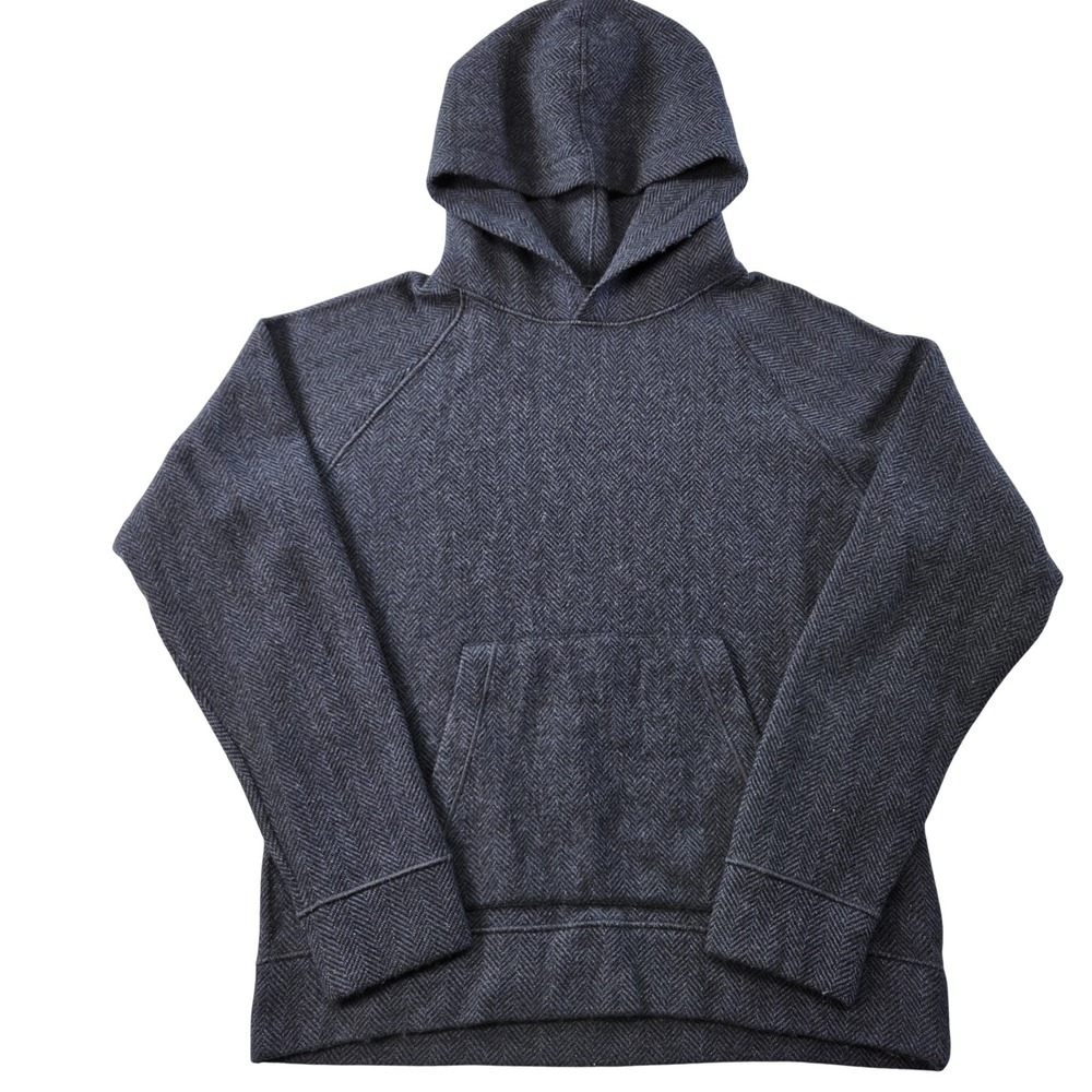 Emporio‎ Armani Hoodie Mens M/L Blue Pullover Heavyweight Hooded Wool Tweed